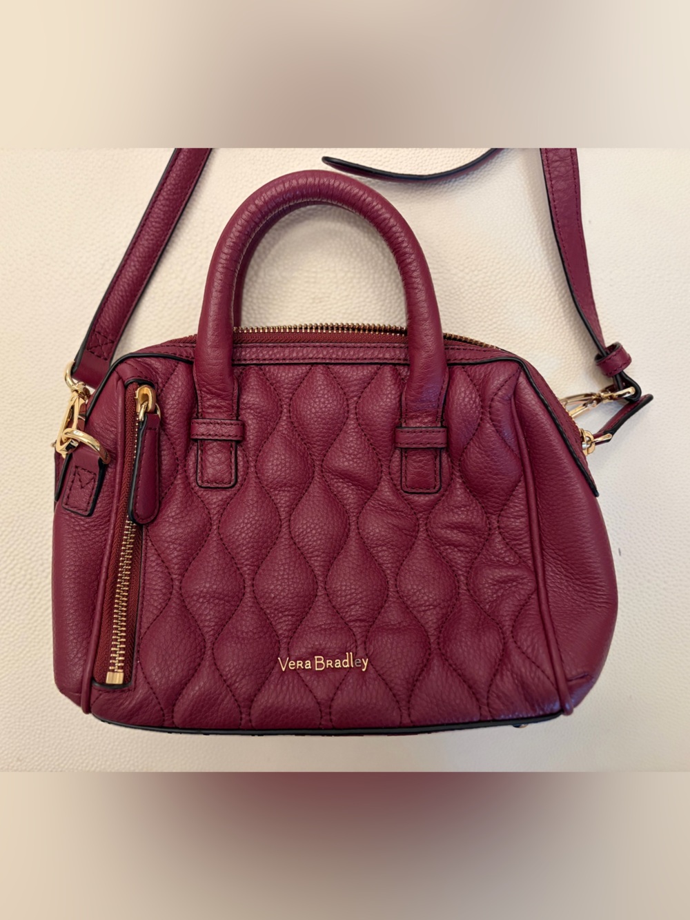 Vera Bradley Burgundy Quilted Satchel handbag with adjustable strap